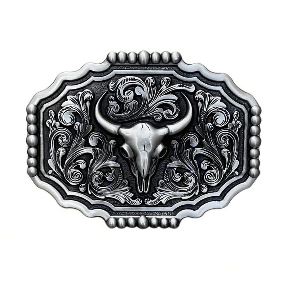 9893 Vintage Belt Buckle Western Cowboy Longhorn Belt Buckles Silver Bull